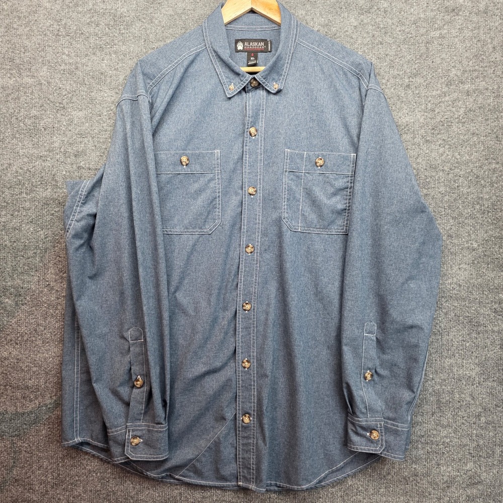 Alaskan Hardgear Mens‎ XL Blue Chambray Long Sleeve Button Up Shirt Standard Fit